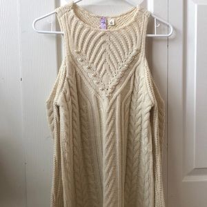 Cold Shoulder Cable Knit Sweater